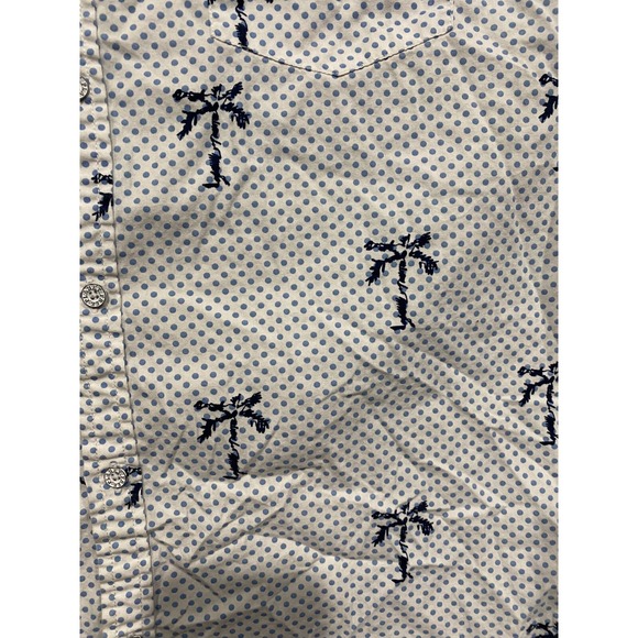 Free Planet White w/ Blue Polka Dot Palm Tree Short Sleeve XL Button Up Shirt - Picture 9 of 9